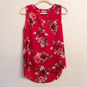 Dalia Red Floral Sleeveless Blouse S